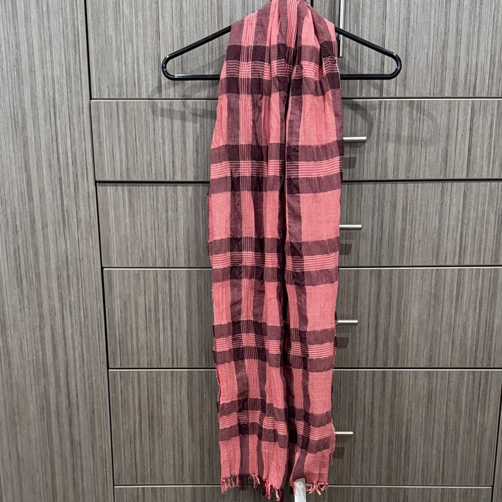 7 For All Mankind Red and Burgundy Plaid Scarf
